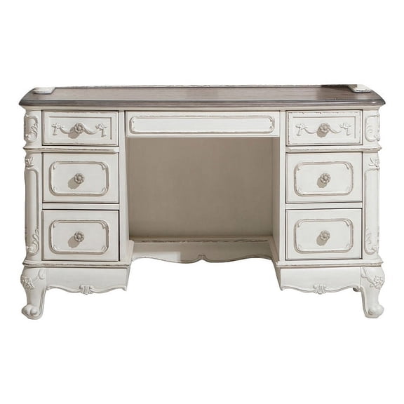 Lexicon Traditional Wood and MDF Board Writing Desk in Antique White/Gray