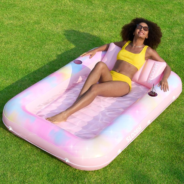 Tumbona inflable para broncearse para piscina Float SLOOSH 4 en 1, color rosa