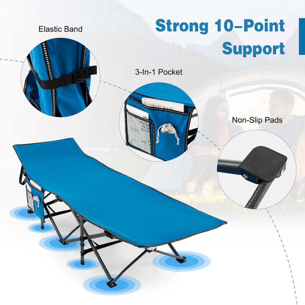 Aimee Lii Wide Foldable Camping Cot with Carry Bag, Outdoor Folding Camping Bed for Sleeping Hiking Travel, Blue Aimee Lii Wide Foldable Camping Cot with Carry Bag, Outdoor Folding Camping Bed for Sleeping Hiking Travel, Blue