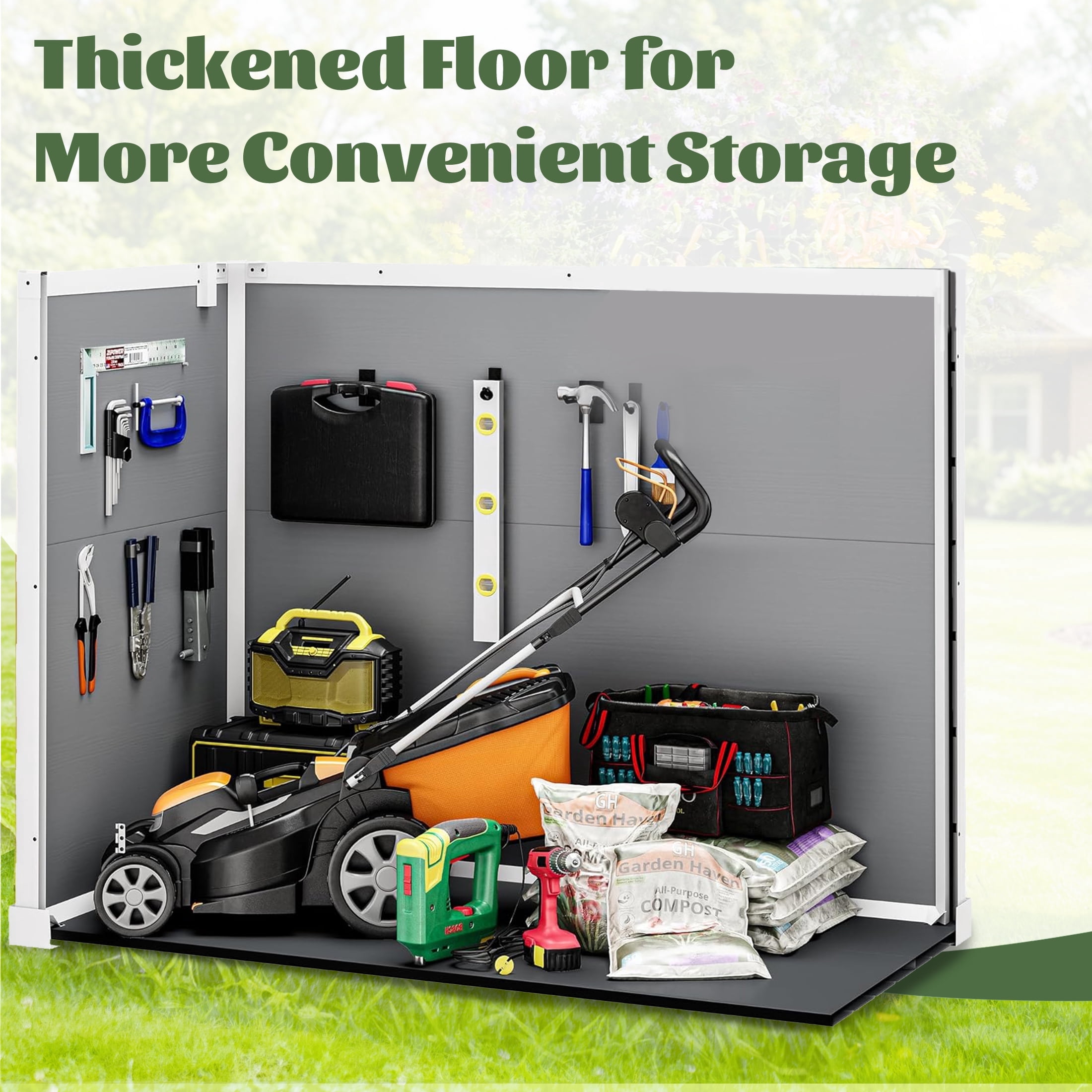 Enyopro 306Gal Shed & Outdoor Storage, Horizontal Resin Storage shed with Floor, All-Weather Tool Plastic Sheds for Bike, Lawn Mower, Generator, Garbage Cans and Outdoor Storage