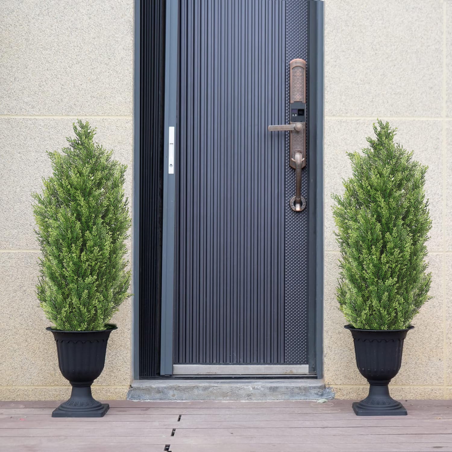 Poetree 2 Pack 3FT Topiary Artificial Faux Cedar Tree Plant Potted Indoor or Outdoor UV Protection Plastic Tree