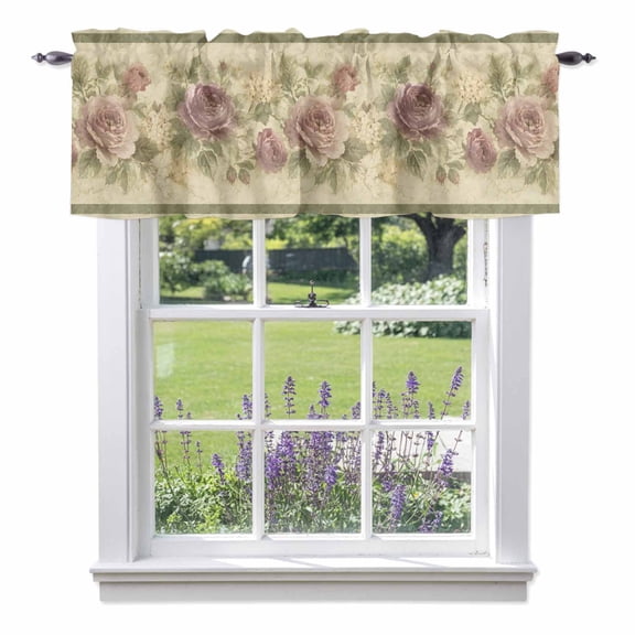 Kitchen Cafe Valance Curtain for Small Windows,Classic Flower Leaf Rod Pocket Short Valances,42x12in