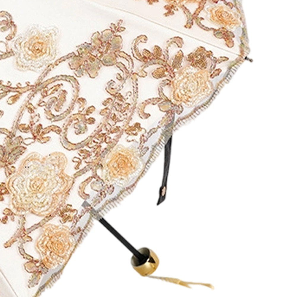 Lace Embroidery Sun Umbrella Ladies Anti-UV Umbrella Folding Parasol Umbrella Vintage Flower Embroidery Umbrella Sun/Rain/Snow Folding Umbrella