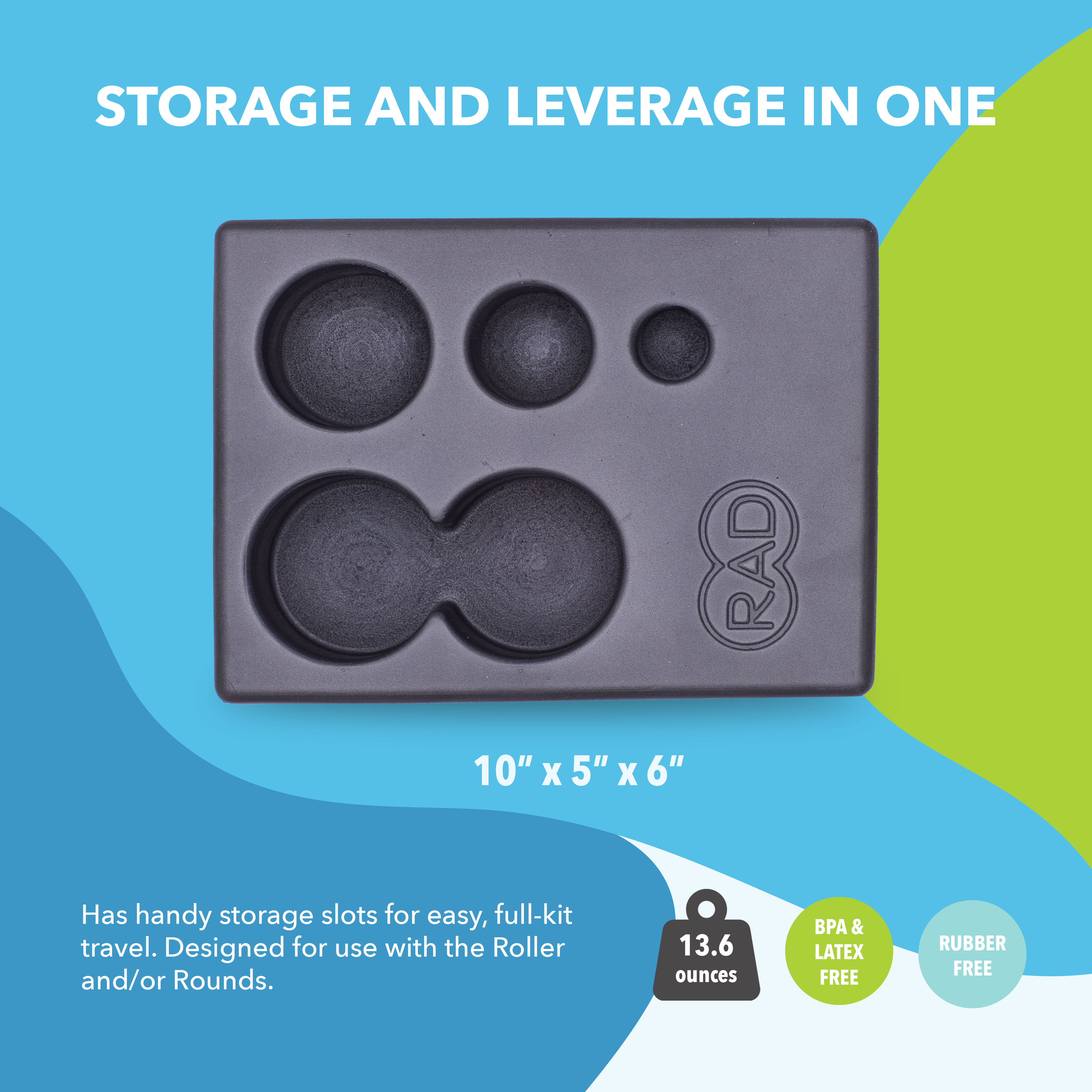 RAD Block – Multi-Use EVA Foam Standard Yoga Block - Storage and Leverage for RAD Massage Balls Travel-Friendly - Grey - One