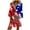 DT-Red, variant on DailyTrove Women's Flag Print Fit & Flare Dress, Short Sleeve, Casual Beach & Cultural Event Wear, Lightweight , Contrast Hem