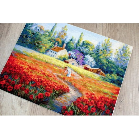 UPC: 4840746024139 | Counted Cross-Stitch Kit Not Forgotten B607L Needlework Flowers Red Green Forest Trees House By Luca-S