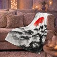 thumbnail image 6 of Red-Crowned Cranes Pine Branch Ink Wash Art, Peaceful Mountain Lake Scene, Warm Flannel Blanket for Cabin and Lodge, Outdoor Lovers Camping Gift, Rustic Home Decor, 6 of 9