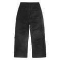 thumbnail image 2 of KIDSCOOL SPACE 8-Pocket Girls Wide-leg Denim Pants, 5-14T Ribbed Elastic Waist with D-ring Loops Cargo Jeans,Black,13-14 Years, 2 of 6