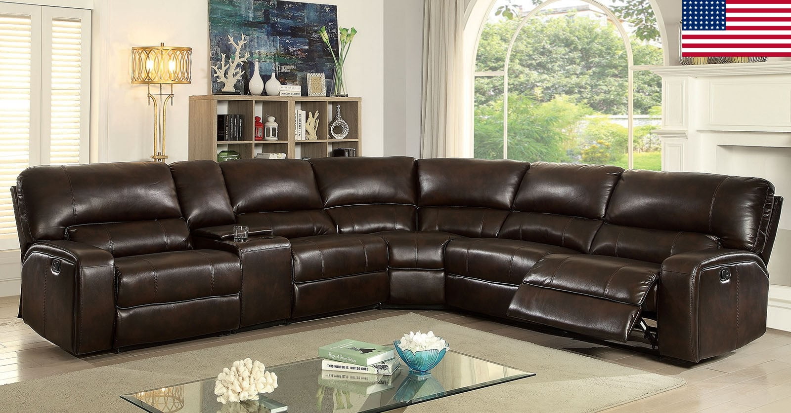 Modern Reclining Sectional Sofa Plush Cushion Console ...