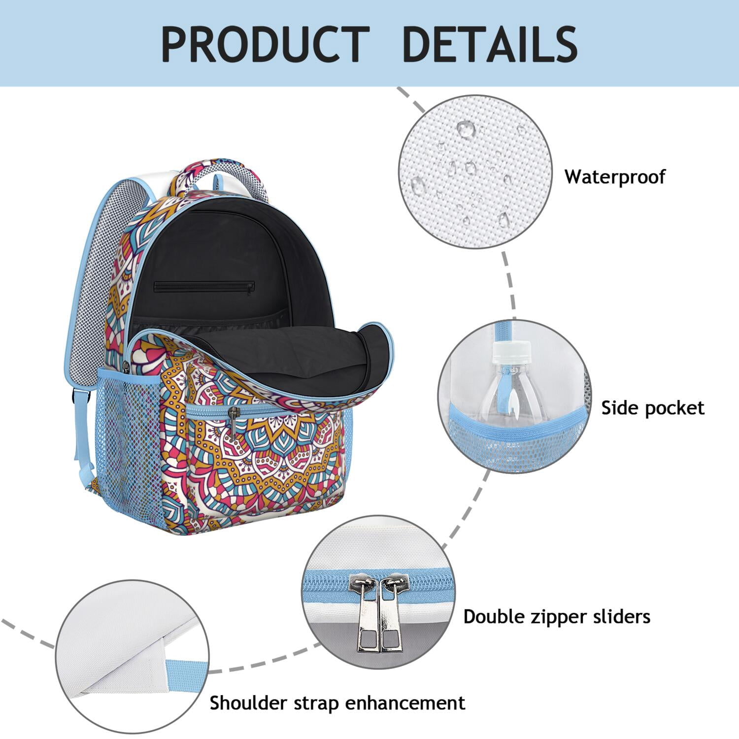 Abstract Ornamental Mandala Backpack - Stylish Boho Bookbag with Padded Straps for Teens