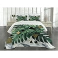thumbnail image 3 of Ambesonne Monstera Quilted Bedspread Set 3 Pcs, Boho Abstract Nature Art, Queen Size, Emerald Dark Grey Dimgray, 3 of 5