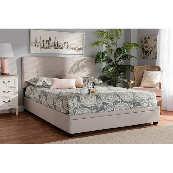 Baxton Studio Netti Beige Fabric Upholstered 2-Drawer King Size Platform Storage Bed