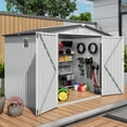 thumbnail image 2 of 8x6FT Outdoor Storage Shed for Backyard, Pitched Roof Tool Shed with Window and Lockable Door, Air Vent, Metal Compact Shelter for Garden,Backyard, White + Gray, 2 of 8