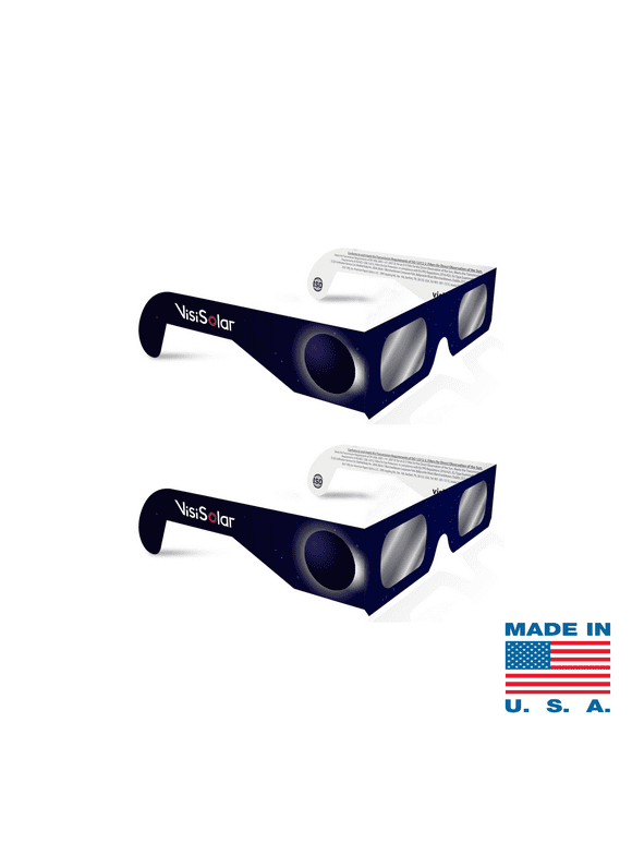 VisiSolar Solar Eclipse Glasses Made in USA (Pack of 2) CE ISO Certified NASA Approved Glasses