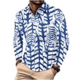 thumbnail image 2 of Zylanna Men's Long Sleeve Polo Shirts with Chest Pocket, Turndown Collar Printed Slim Fit Spring Fall Casual Pullover Tops for Man Navy, 2 of 5