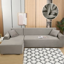 SHANNA Sectional Sofa Slipcovers Thick Velvet L Shape Couch Covers, 2Pcs Stretch Anti-Slip Sofa Covers 3 Seater   3 Seaters Chaise Cover Furniture Protector,Light Gray