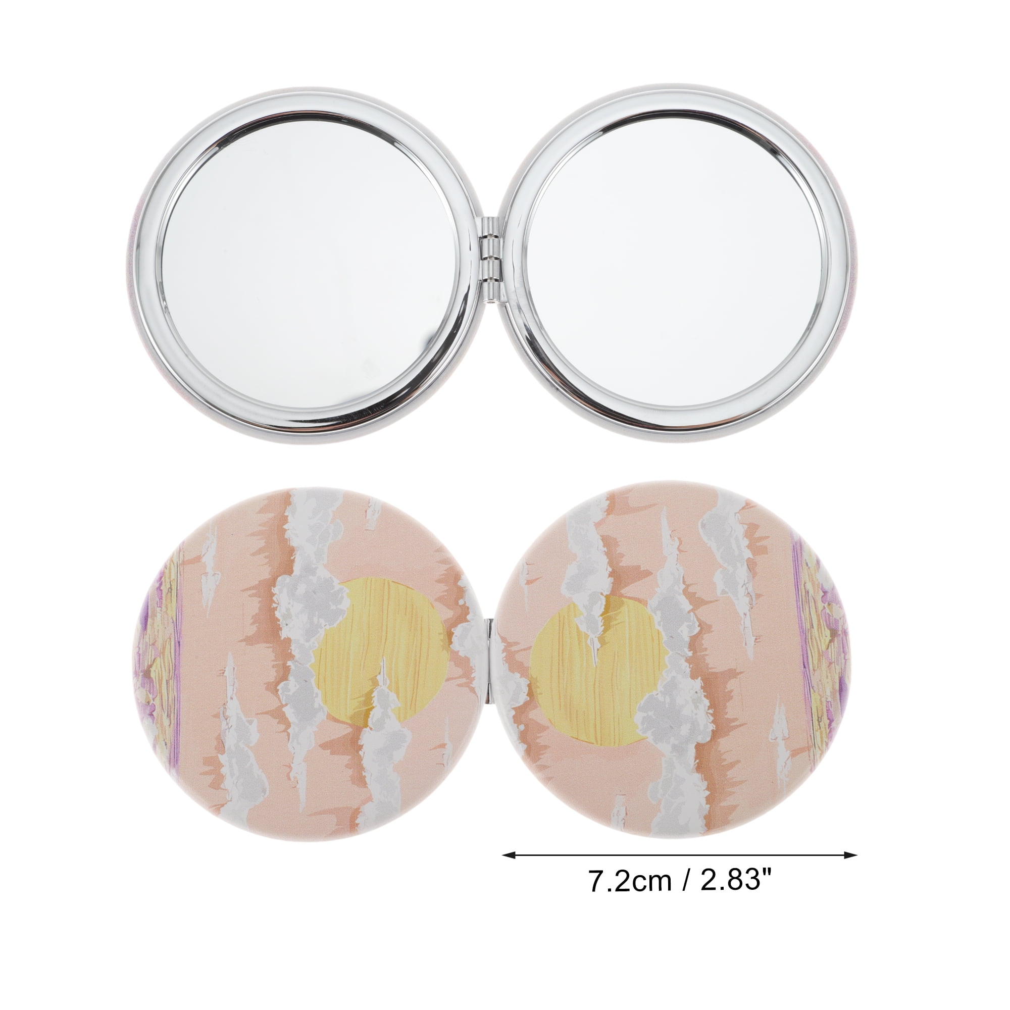 Unique Bargains 1 Pc Women Round Hand-drawn Makeup Mirror for Travel Vacation Orange