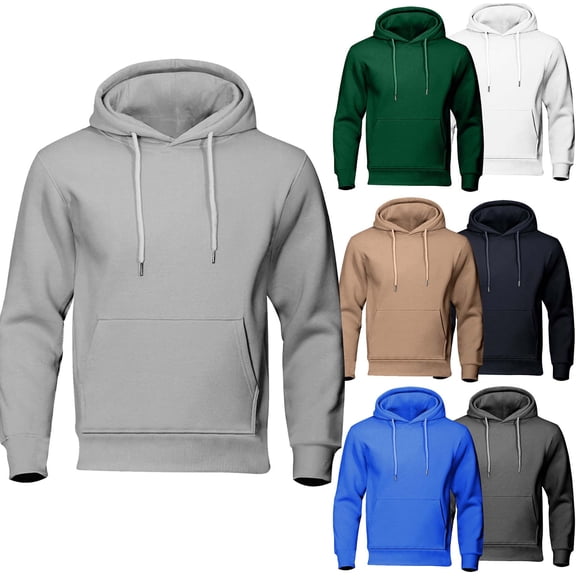 HomeDM Men's Pullover Hoodie, Long Sleeve Thin Fleece Sweatshirt Tops with Pocket, Solid Color, Gray