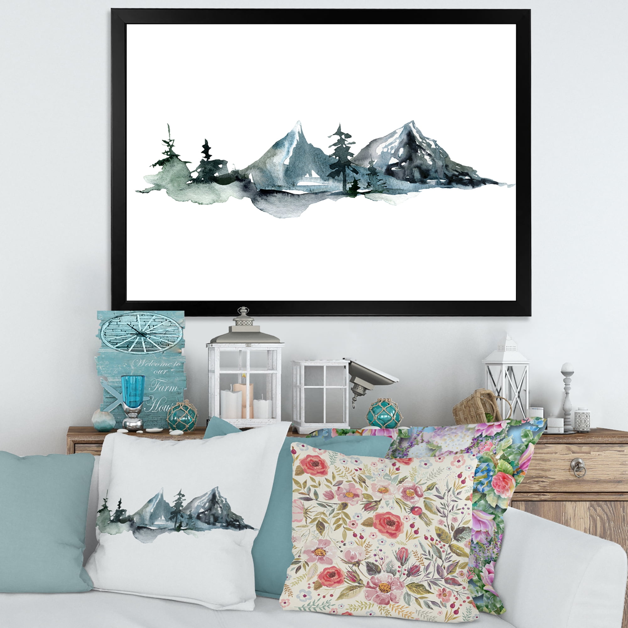 Designart 'Minimalistic Fir Forest and Winter Mountains III' Modern Framed Art Print
