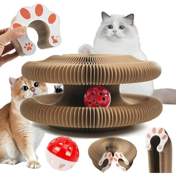 Kitty Cat Kurlz Toy, Marlene Kitty Cat Kurlz, Kitty Curlz Cat Toy, Marlene's Pet Store Kitty Cat Kurlz, Magic Cat Toy, Foldable Accordion Cat Toy, Recyclable Cat Scratcher with Ball