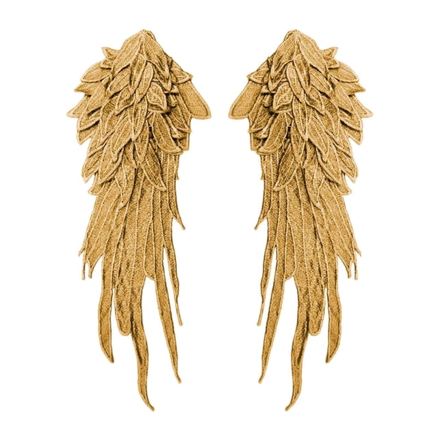 Apliques de alas de Ángel, apliques bordados, apliques de encaje para escote DIY, parches para decoración de ropa de vestido de noche, 2 uds. Oro