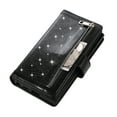 thumbnail image 6 of Wallet Case for Samsung Galaxy S21 FE Shining Zipper Pocket Cover, Glitter Sparkle Luxury PU Leather Magnetic Flip Folio Case with Card Slots Kickstand Wrist Hand Strip Shockproof Case,Black, 6 of 6
