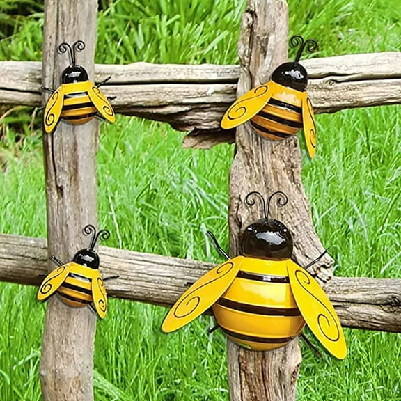 4 Pcs Garden Decorations Outdoor Iron Bee Ornament Bee-shape Appearance