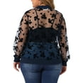 thumbnail image 4 of DARING DIVA Plus Size Mesh Sheer Floral Long Sleeve Bomber Jacket 1X Navy Blue, 4 of 6