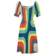 thumbnail image 4 of Vestido de verano sin mangas para mujer traje con estampado cuadrado color azul, 4 of 6