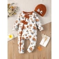 thumbnail image 2 of Newborn Baby Girl Clothes Baby Girls One-piece Romper Newborn Girls Long Sleeve Floral Bodysuit with Hat 2PCS Set Brown 3-6 Months, 2 of 7