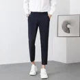 thumbnail image 3 of 9 Pantalones de traje negros recortados para hombre, pantalones de verano para hombre, ajustados, baratos, chinos, finos, informales, formales, elegantes, 2024, 3 of 5