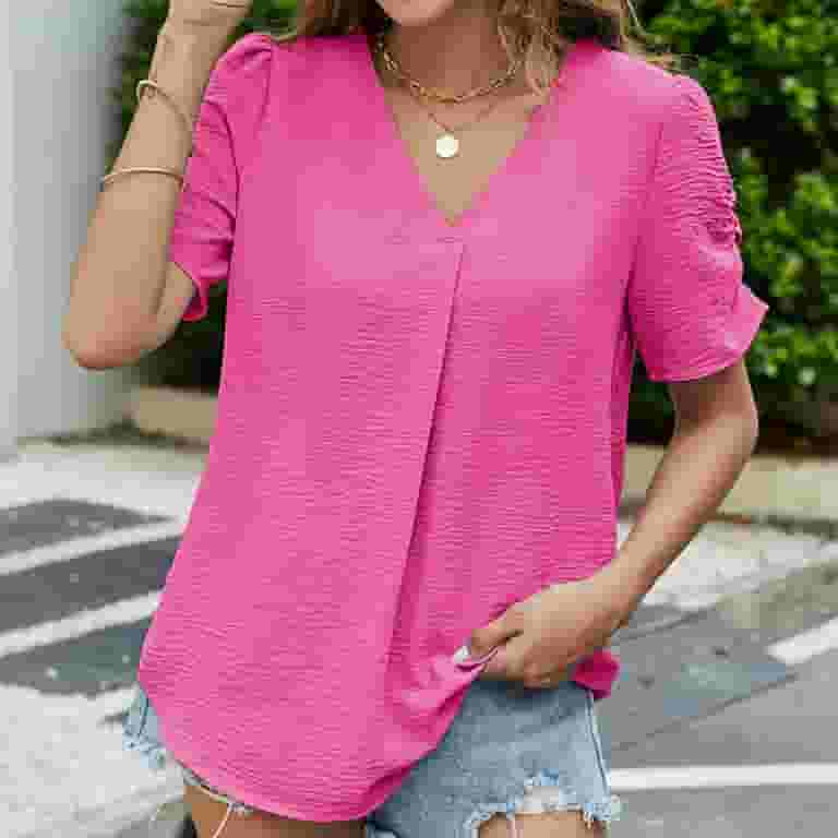 Celebrities Elegant Solid Patchwork Pleated V Neck Short Sleeve Two Pieces Celebrities Elegant Solid Patchwork Pleated V Neck Short Sleeve Two Pieces