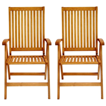 ALK Brands - Patio Outdoor Hardwood Tullamore Reclining Dining Arm Chairs, set of 2