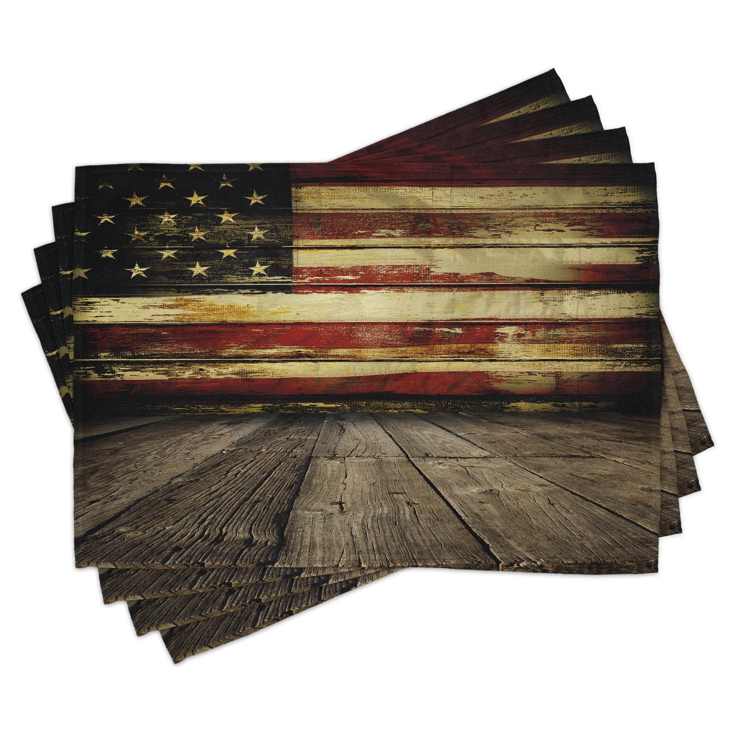 United States Placemats Set of 4 Vintage American Flag on Wooden Planks