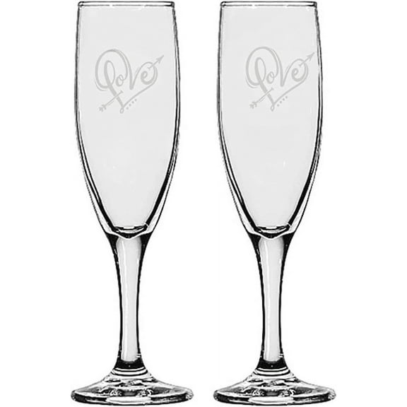 Gifts Infinity® Wedding Love Heart Champagne Flutes Set of 2 Toasting Glasses (Love Heart)