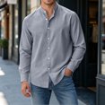thumbnail image 4 of Mens Mandarin Collar Cotton Linen Button Down Shirt, Lightweight Long Sleeve Basic Casual Loose Fit Beach Shirts for Spring Summer Daily Vacation Business Gray, 4 of 8