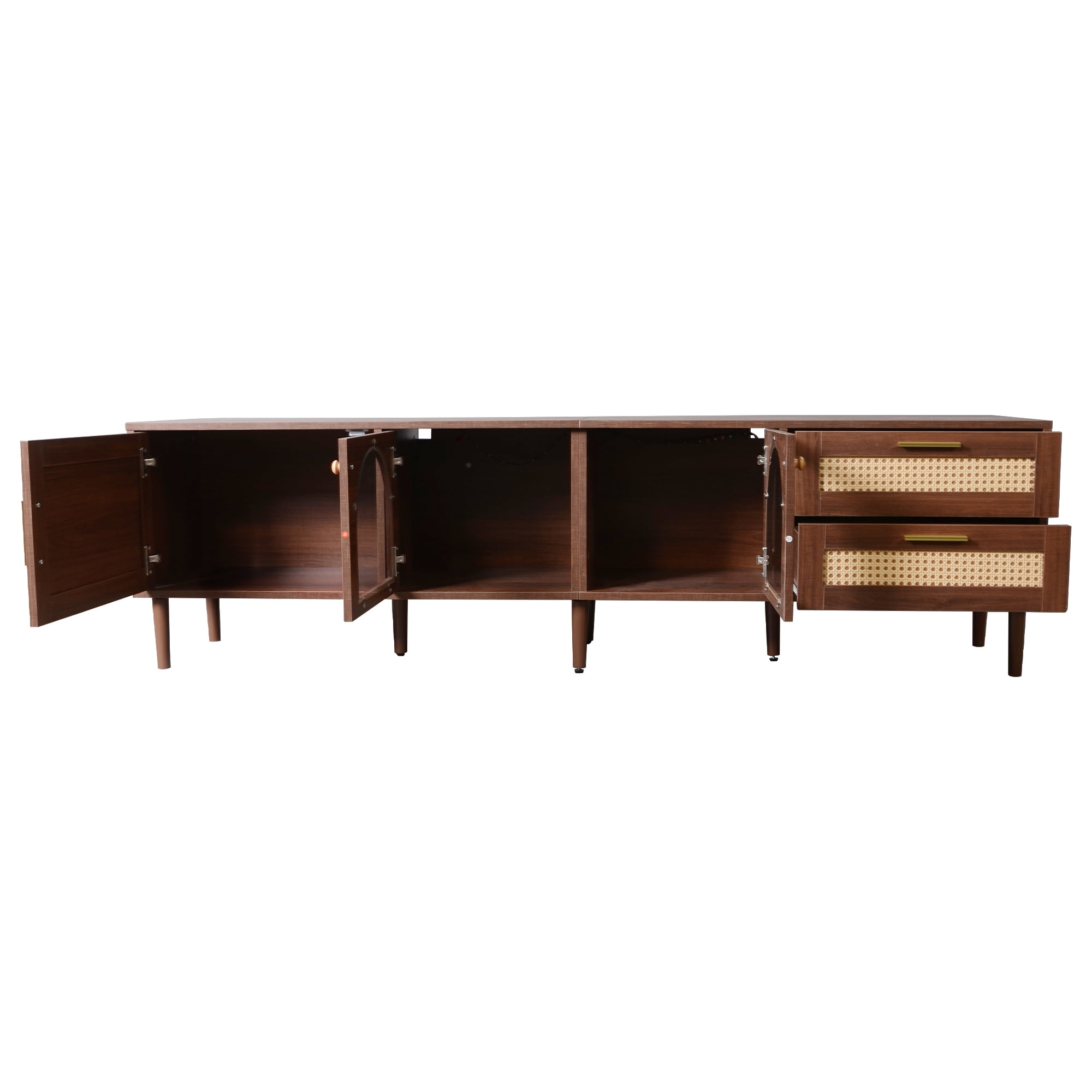TV Stand for TVs up to 80 Inch, Entertainment Center with App-Controlled LED Lights & Rattan Doors, Media Console with Glass Door Storage for Living Room