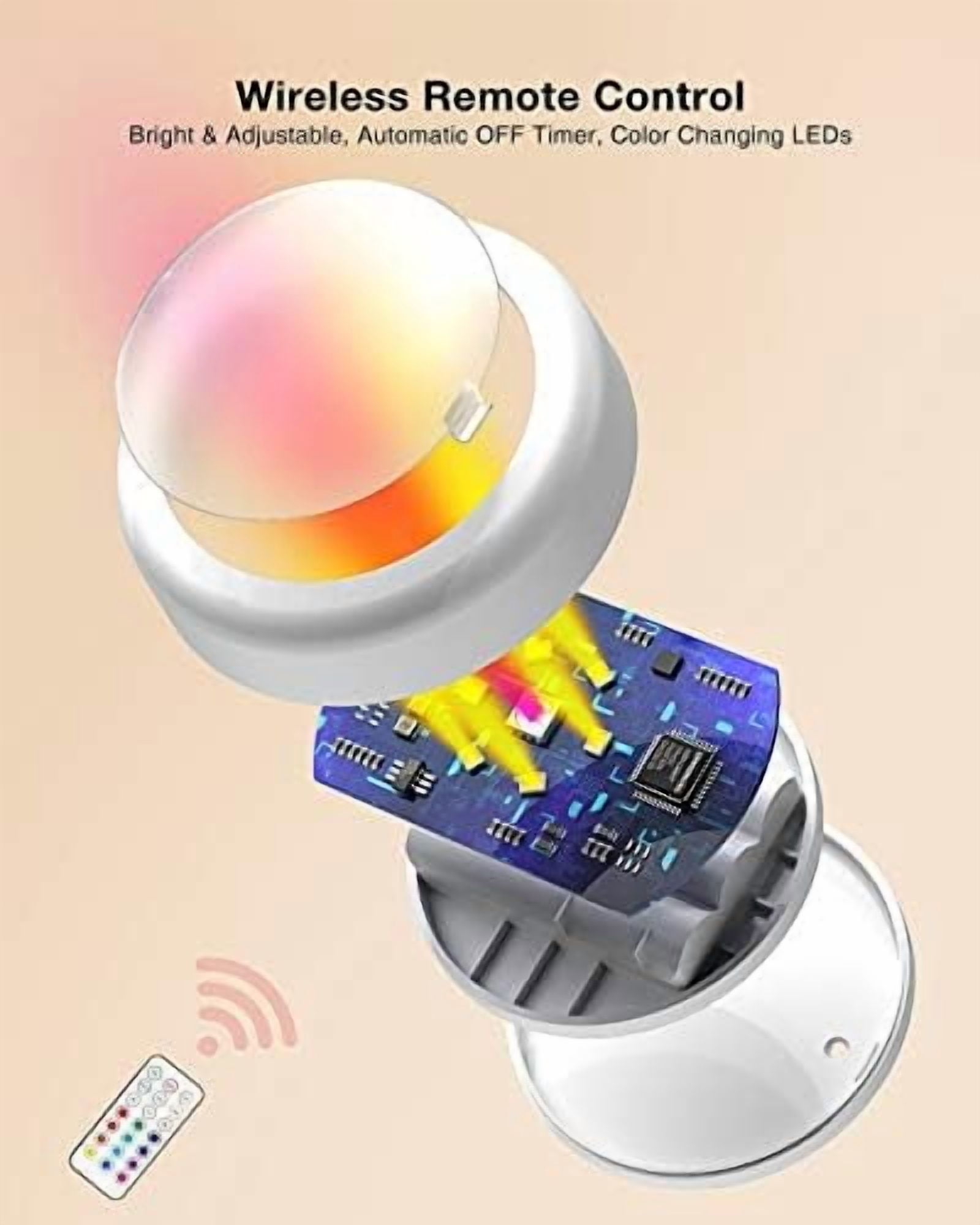 Puck Lights with Remote Control, Battery Operated LED Push Light Wireless, 13 Color RGB - for Closet, Bedroom Wall, Under Cabinet, Battery Powered Puck Lights. Convenient 3M Stick On, 6 Pack