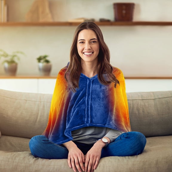 Electric Heating Blanket (59x31.5in) USB Charging Heated Shawl Zipper Warm Shawl Coral Fleece Plush with 3 Heat Level Settings for Car Office Home Travel (Blue)