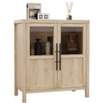 thumbnail image 1 of Almacenamiento elegante y funcional para el recibidor – Aparador de madera estilo granja con 2 puertas de vidrio y estantes – Mueble angosto para cocina, comedor o sala – Color madera natural, 1 of 8