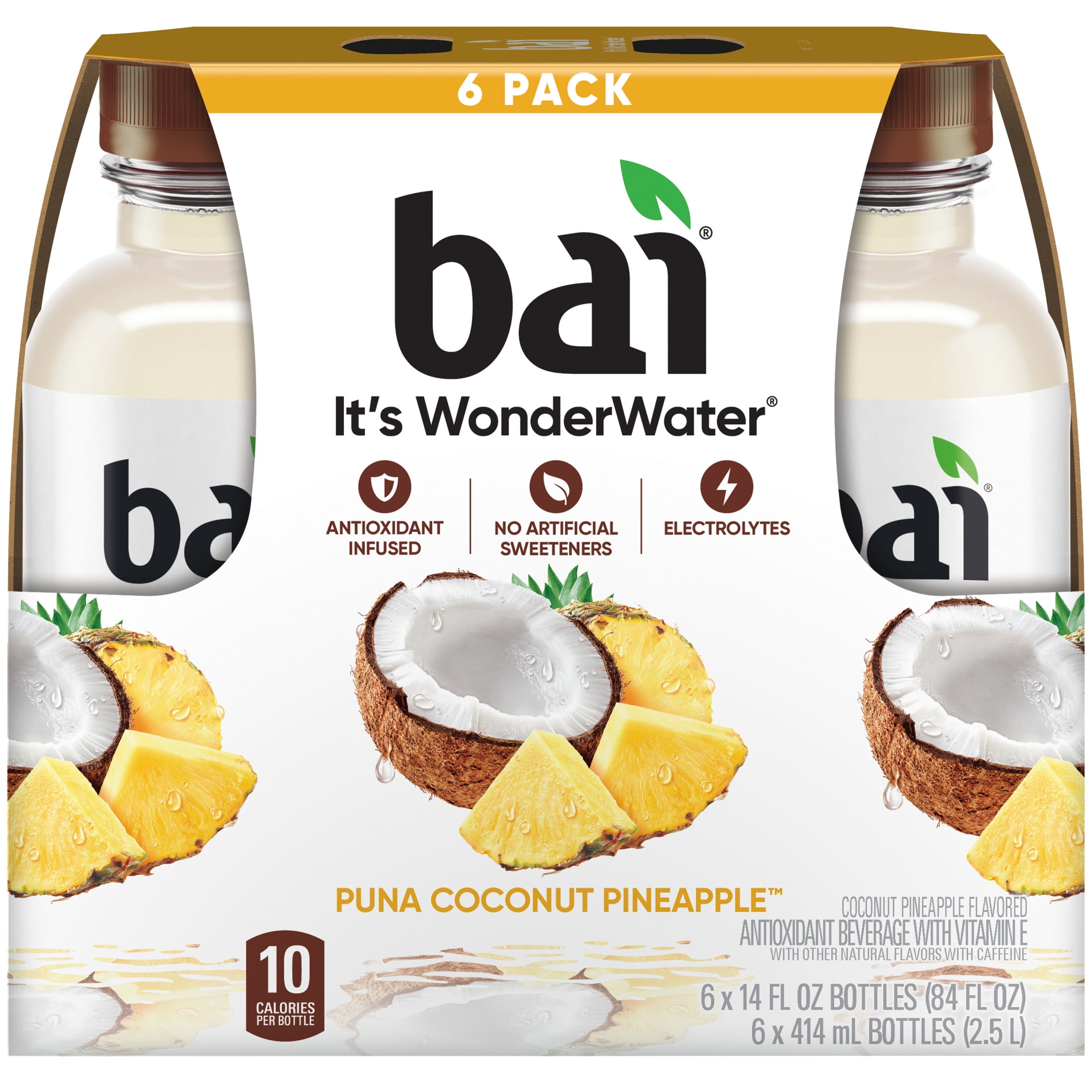 (2 pack) Bai Puna Coconut Pineapple Antioxidant Infused Water Beverage, 14 fl oz, 6 Pack Bottles