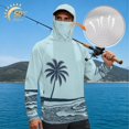 thumbnail image 2 of Bulopur Men’s Hooded Beach Fishing Sun Shirt with Face Cover, Lightweight UPF 50+ Long Sleeve Top with Light Blue Palm Beach Print for Vacation and Coastal Travel, 2 of 8