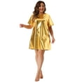 thumbnail image 3 of DARING DIVA Plus Size Metallic Round Neck Short Sleeve Mini Dress 1X Gold, 3 of 6