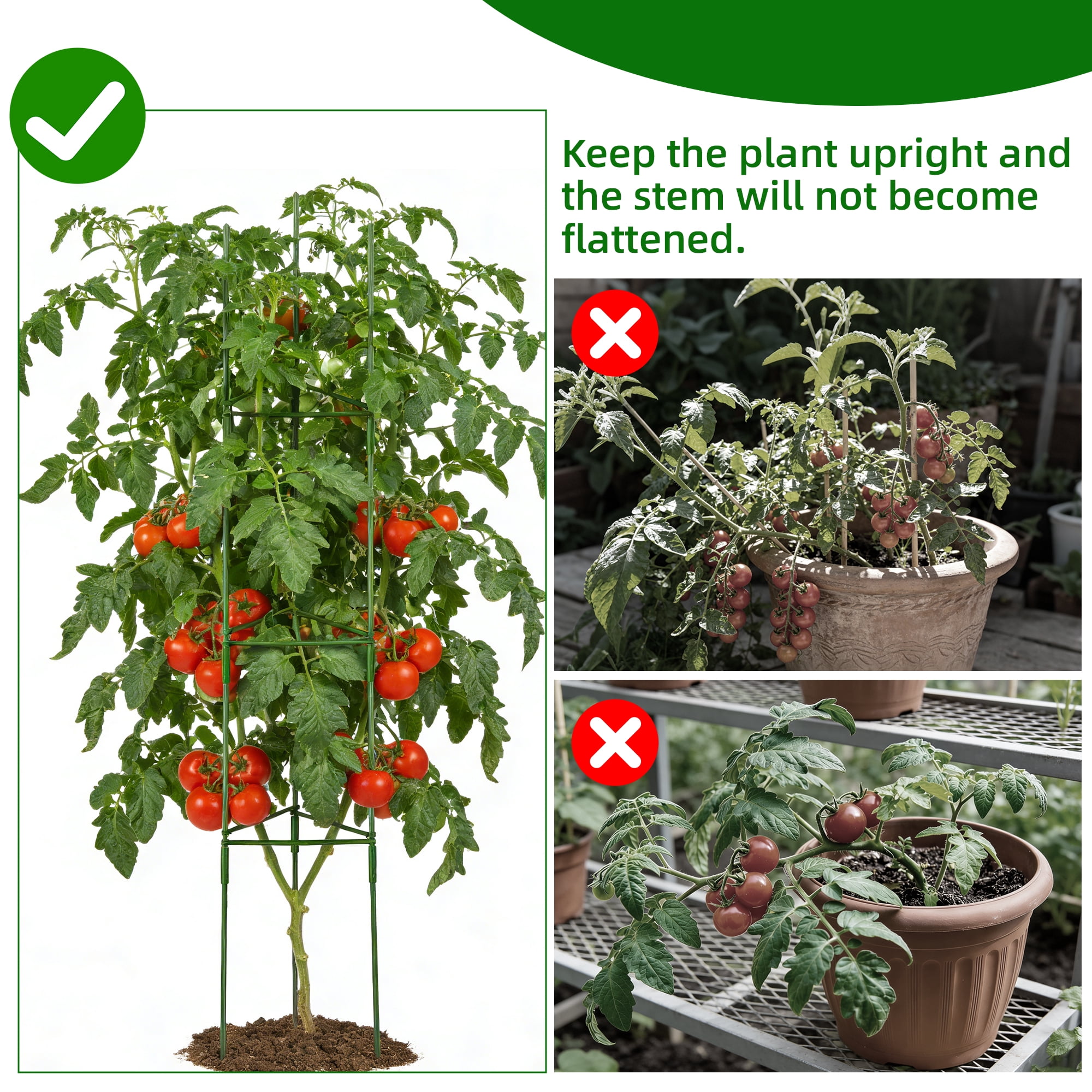 Tomato Cage, Qissep 4 Pack 52 inch Tall Tomato Trellis Triangle Tomato Cages for Garden Climbing Plants, Vegetables, Flowers, Fruits, Flexible Height Adjustment