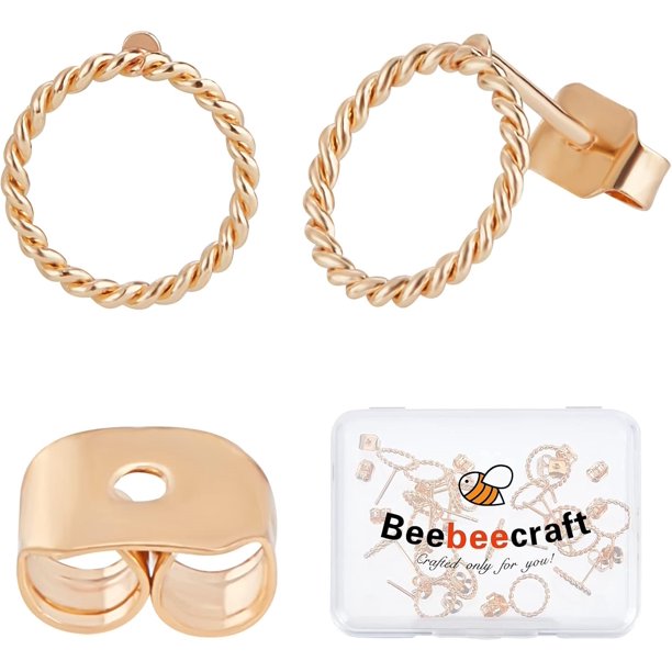 20 pendientes circulares chapados en oro de 18 quilates con diseño geométrico de círculos retorcidos, minimalistas y sencillos con 20 cierres de mariposa para mujer.