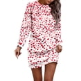 thumbnail image 2 of Women's Round Neck Valentine's Day Printed Long Sleeve Wrap Hip Dress Sweater Dresses, Fall and Winter Casual Wear for Romantic Occasions, Soft Fabric,Red,L, 2 of 6