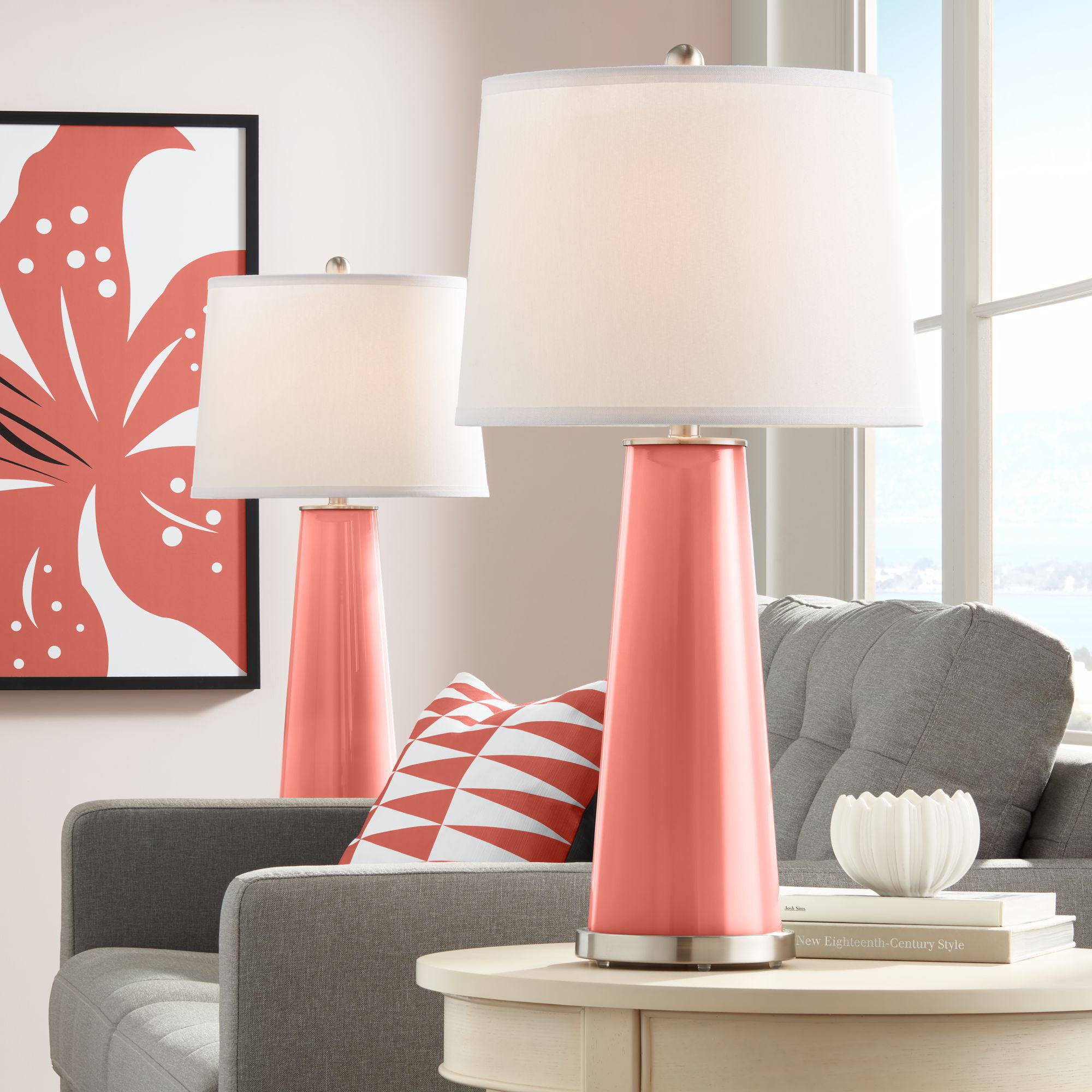 Color Plus Modern Table Lamps Set of 2 Coral Reef Glass Tapered Column