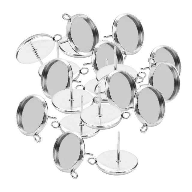 20pcs Pendientes de Botón de Plata de Acero Inoxidable Base en Blanco Apto para 8 Mm-16 Mm Bandeja de Configuración de Cabujón para Accesorios de Fabr 12mm Soledad Joyas Cabochon en blanco