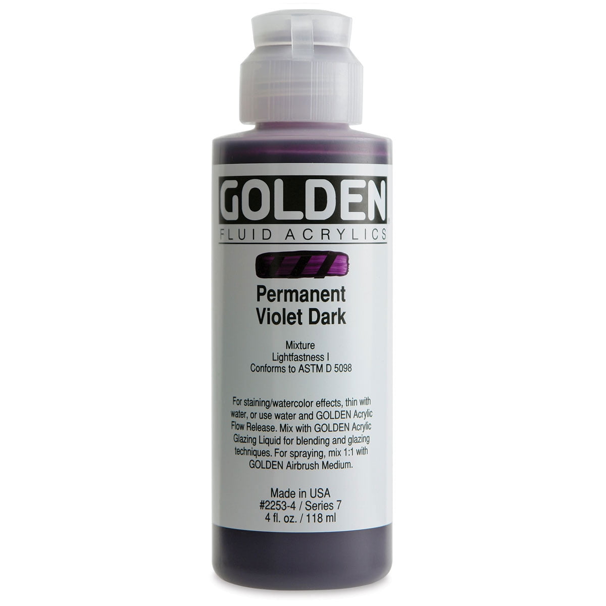 GOLDEN Fluid Acrylics, Permanent Violet Dark, 4 fl. oz. Bottle, Professional Acrylic Paint, Transparent