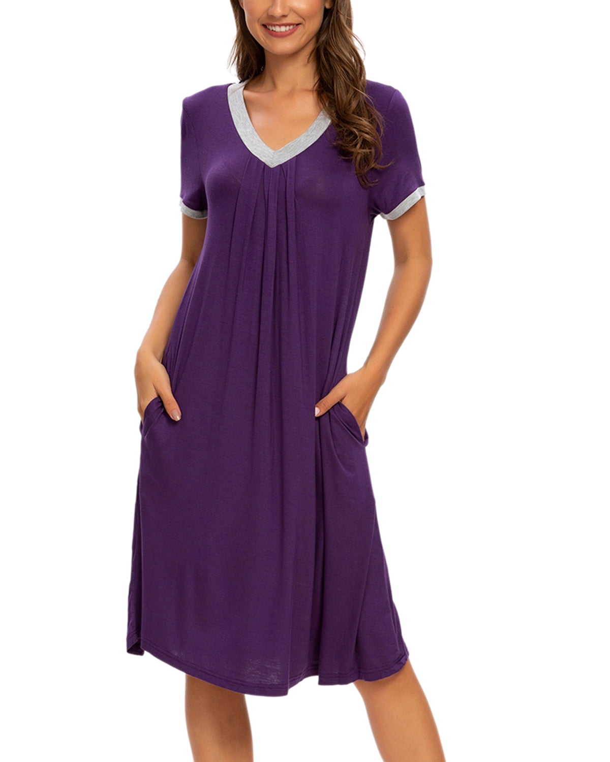 MINTLIMIT Womens Nightgown V Neck Sleepwear Short Sleeve Casual